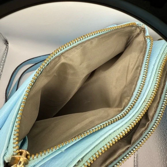 Nicole by Nicole Miller Light Blue Crossbody Bag with Gold Tag & Chained Links - Picture 8 of 12